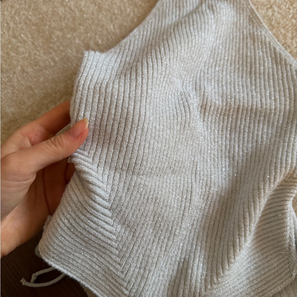 Silver Ribbed Halter Top - Picture 2 of 5
